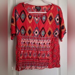 Angie coral sequin womens blouse medium aztec gypsy country indie rodeo